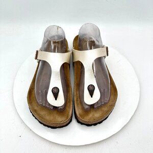 Birkenstock Gizeh Women Size 9 White Birko Flor Leather Thong T Strap Sandal